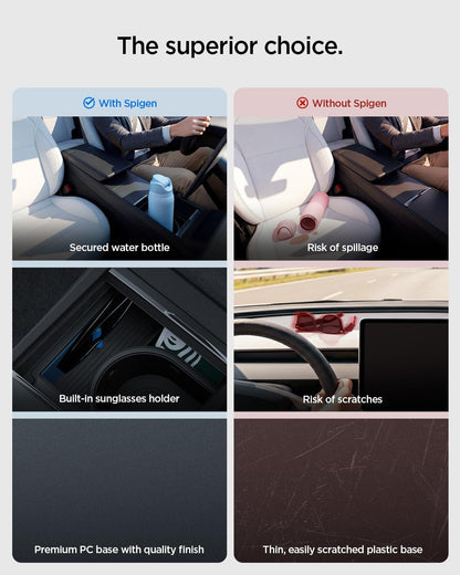 Spigen Center Console Organizer for Tesla Model Y Juniper (Only Premium & Performance 2026) and Model 3 Highland (Standard, Premium & Performance 2024/25/26) with Smooth Slide Technology - [Sliding]
