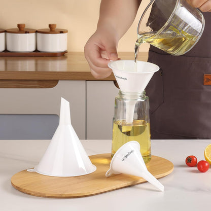 Plastic Kitchen Funnel Set of 3, Round Kitchen Funnels for Filling Bottles, Durable and Multifunctional Funnels for Filling Canning, Cooking, Lab or Car Oil (Gray)