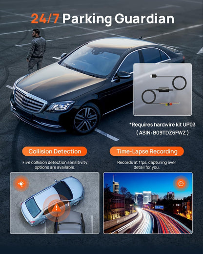 70mai 4K Dash Cam Front and Rear, Built in Wi-Fi 6 & GPS Car Camera, Super Night Vision, ADAS, 3'' IPS Screen, 24H Parking Mode, Time-Lapse, Loop Recording, with 128GB Card (A800SE)