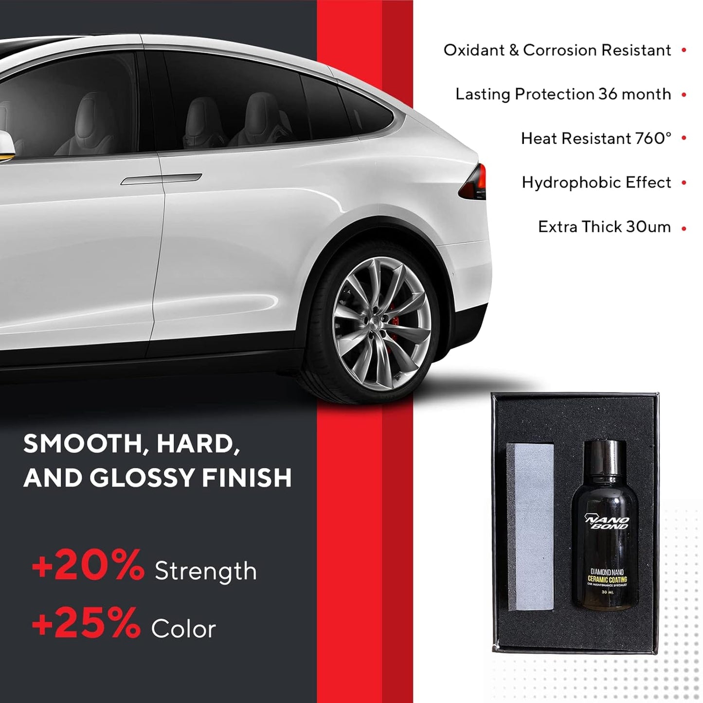 Nano Bond Ceramic Coating for Cars - 80% SiO2 Formula, Hydrophobic Paint Protection, UV & Corrosion Resistant for Glass, Wheels & Plastic, Easy Application, Car Detailing Kit, 30ml