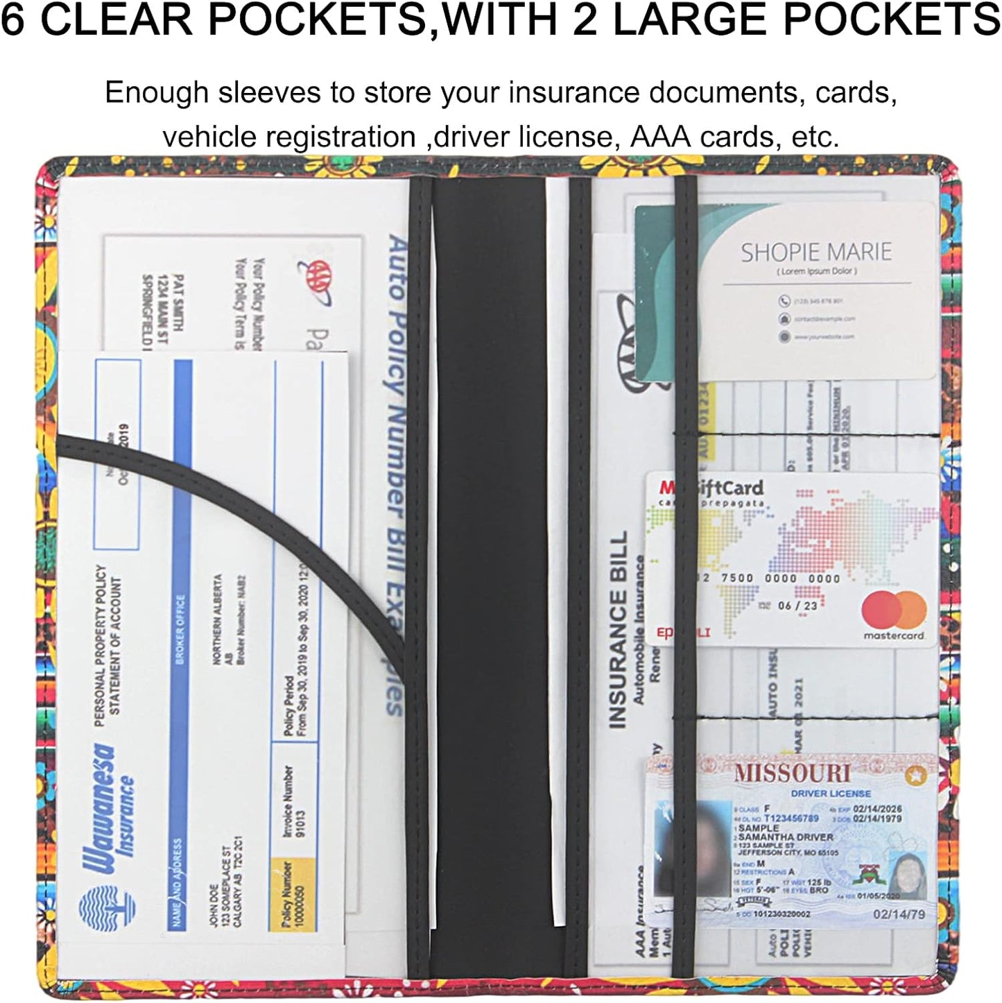 LumiMokki Premium Car Registration & Insurance Card Holder with Magnetic Shut, Vehicle Glove Box Car Organizer - For Documents, Cards, License (Black)