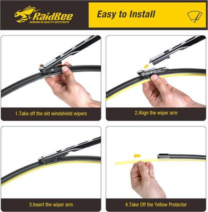 Raidbee® 26"+26" Windshield Wiper Blades Replacement for Ford Fusion 2013 2014 2015 2016 2017 2018 2019 2020 Genuine OEM Quality 2 Pack - Colors B