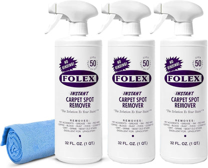 FOLEX Instant Carpet Spot Remover 32 oz – Powerful Stain Remover for Carpets, Upholstery & Rugs – Eliminates Pet Stains, Grease, Red Wine, Food, Makeup & More – With Reusable Cleaning Cloth - 1 Pack