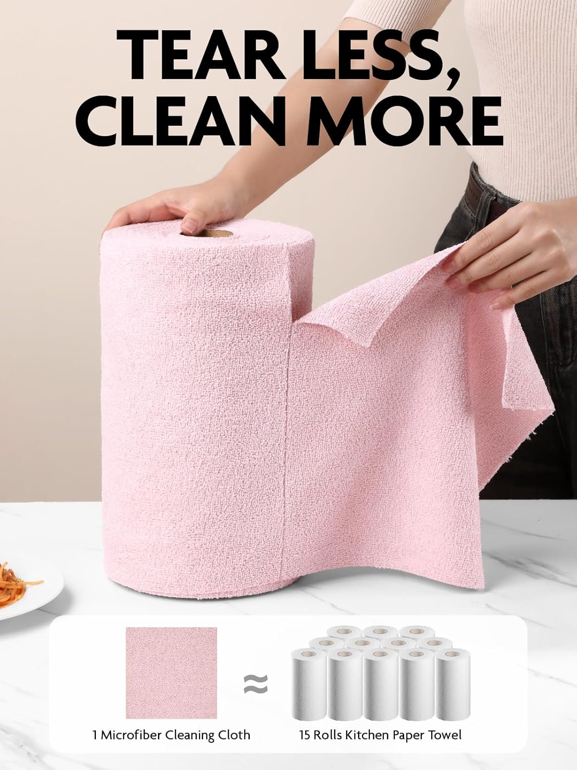 Fantasticlean Microfiber Cleaning Cloth Roll -75 Pack, Tear Away Microfiber Towels, 12" x 12", Reusable, Washable, Scratch Free, Ultra Absorbent for All-Around Cleaning Supplies (DimGray)