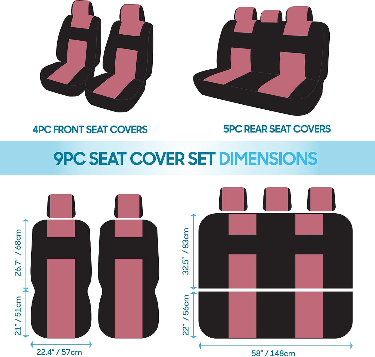 BDK PolyPro Car Seat Covers Full Set in Charcoal on Black – Front and Rear Split Bench for Cars, Easy to Install Cover Set, Accessories Auto Trucks Van SUV