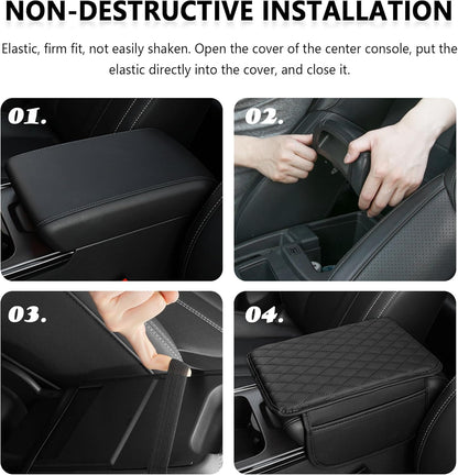 Stacool Upgraded Car Center Console Cover,Microfiber Leather Car Armrest Cover Cushion with 2 Storage Bags,Universal Car Armrest Storage Box (Black)
