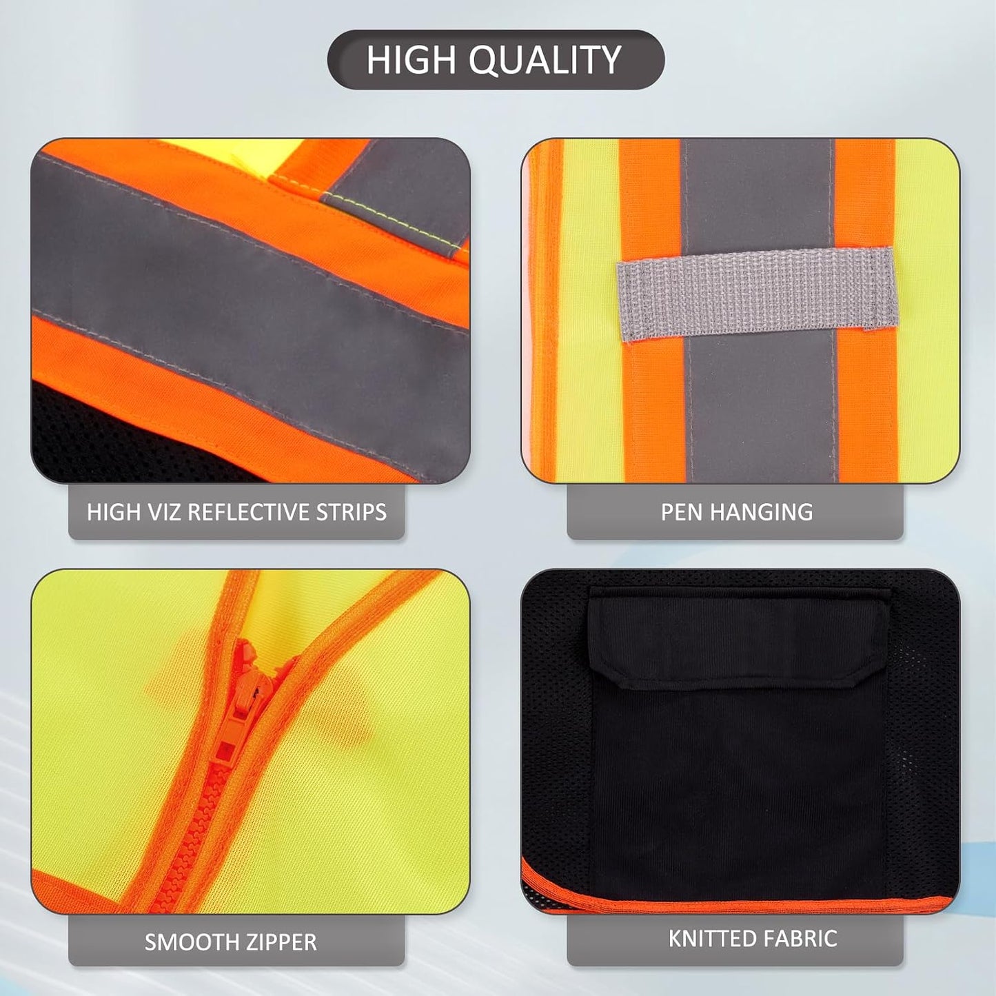 High Visibility Reflective Safety Vest with Zipper and Pockets Orange,M