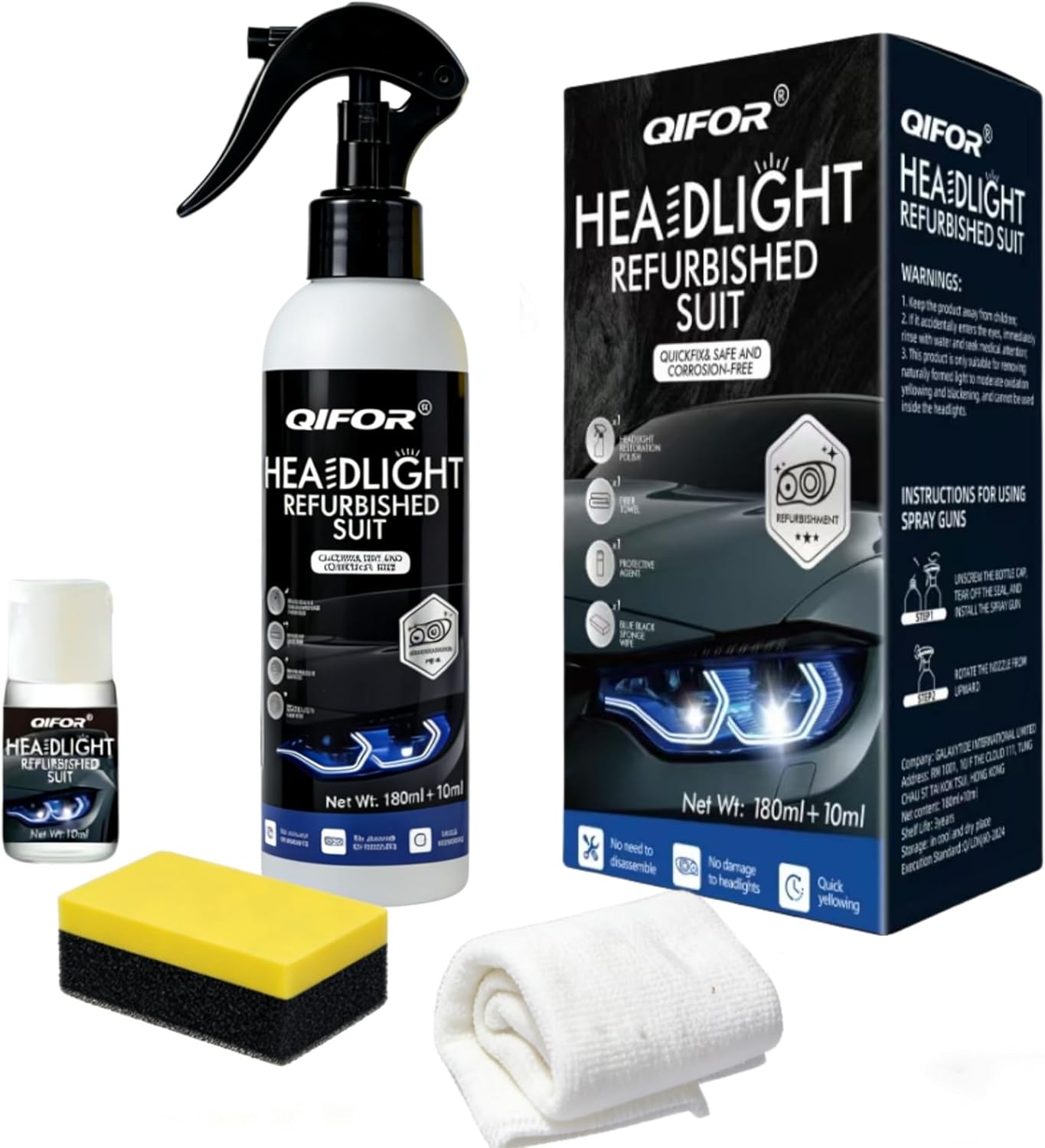 QIFOR Automotive Headlight Restoration kit,Oxidized and yellowed Automotive headlamps, blurring Enhanced crystalline Coating refurbisher