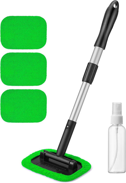 AstroAI Windshield Cleaner Tool, Microfiber Car Window Cleaner with 4 Reusable and Washable Microfiber Pads and Extendable Handle Auto Inside Glass Wiper Kit, Blue