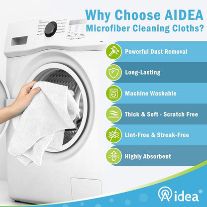 AIDEA Microfiber Cleaning Cloth-12PK, Soft Microfiber Towels for Cars, Absorbent Cleaning Rags, Lint-Free Streak-Free Wash Cloths for House, Kitchen, Window(12in.x12in), Black