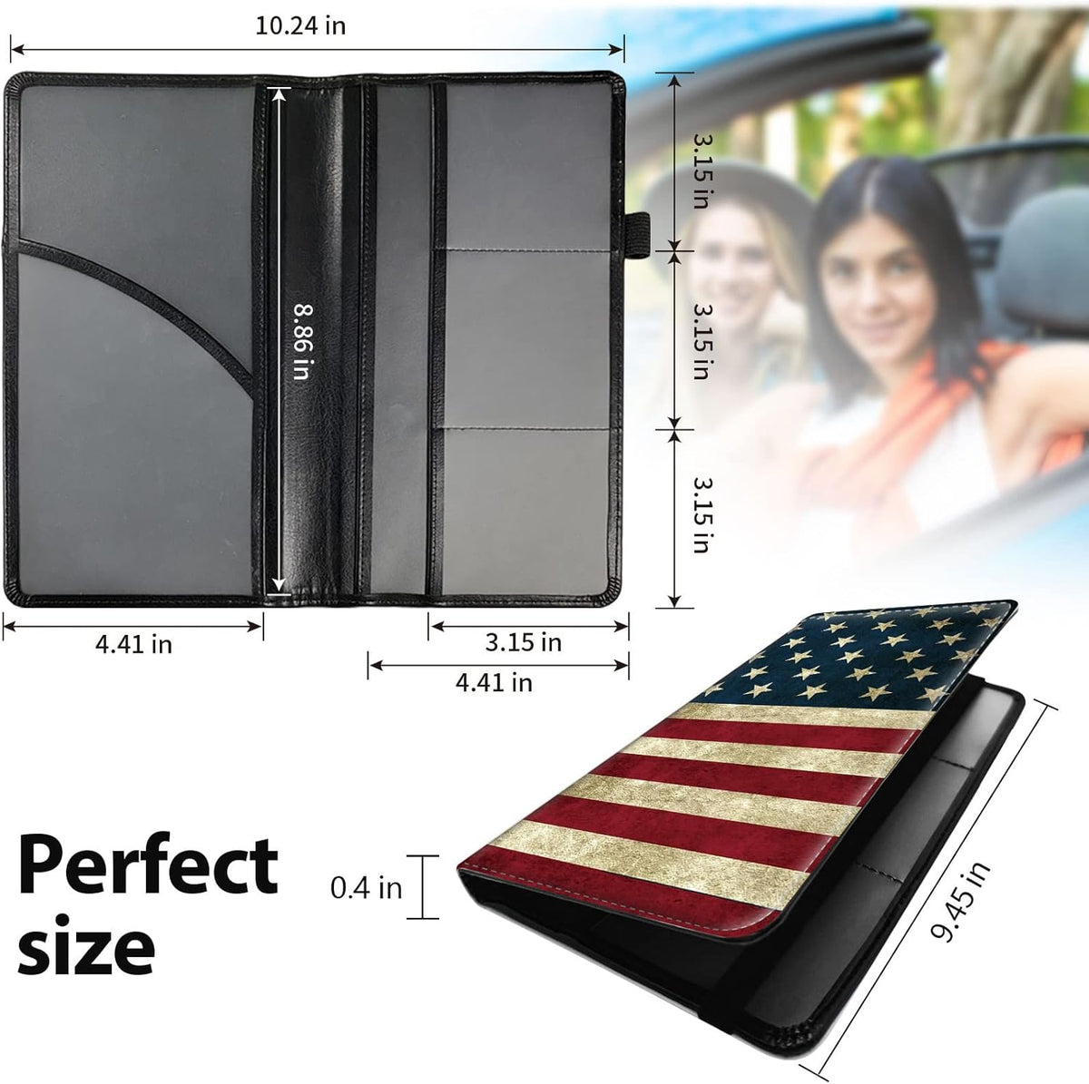 Car Registration and Insurance Holder, Leather Car Glove Box Organizer, Cool Car Accessories for ID, Driver's License Cards & Essential Document, business cards, Men&Women, Retro Audio Cassette