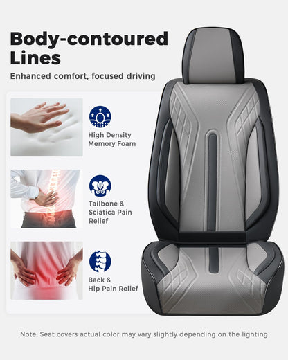 Huidasource Coffee Seat Covers Full Set, Universal Fit for Most Cars Trucks SUV, Full Coverage Leather Seat Cover, Airbag, Cupholder Compatible, Velcro Adjustable, Heaating/Cooling Function Retain