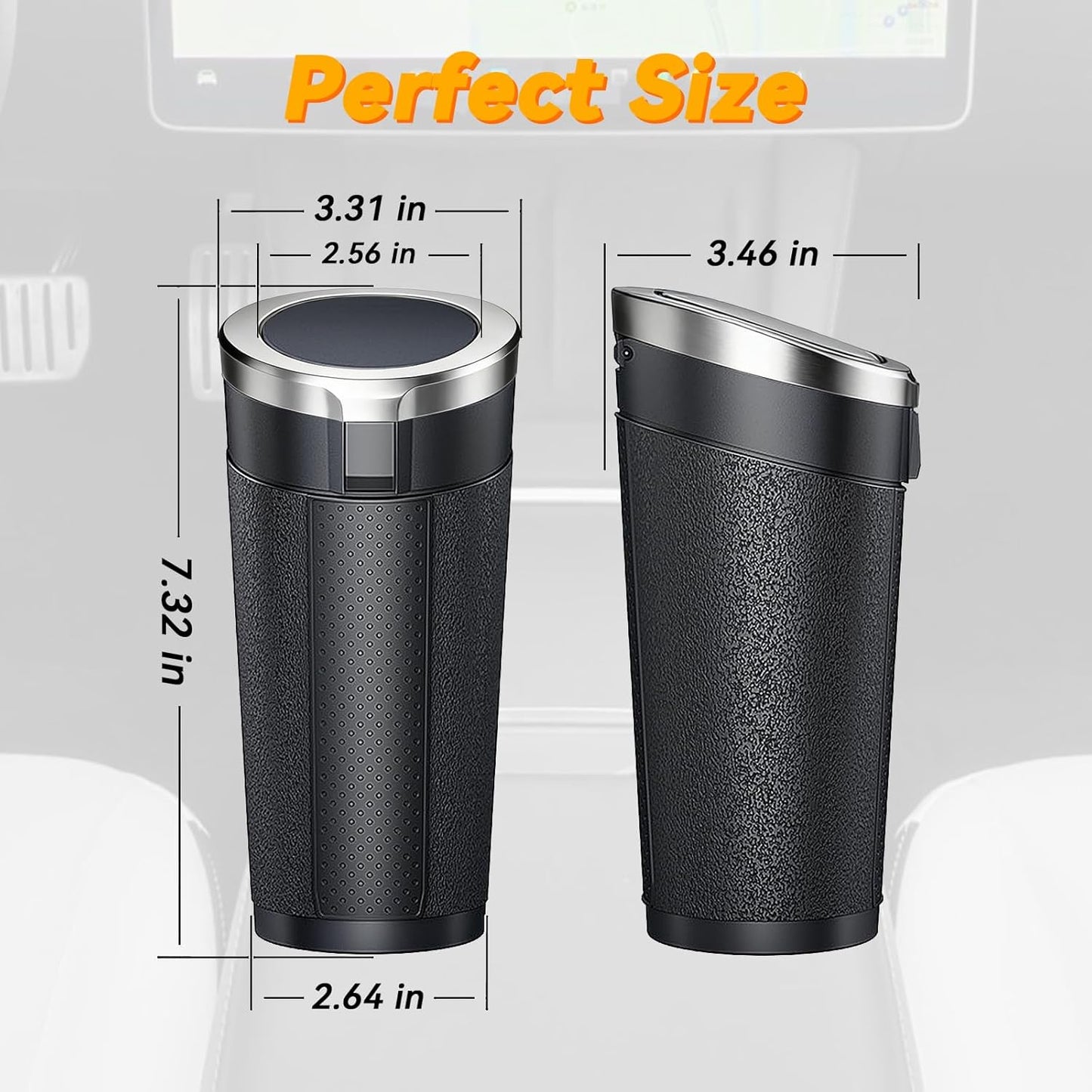 Car Trash Can Bin with Lid, Leakproof Garbage Can for Vehicle, Mini Trash Bin with 90 Attached Trash Bags, Easy to Clean Cup Holder Trash Can for Car, Home, Office