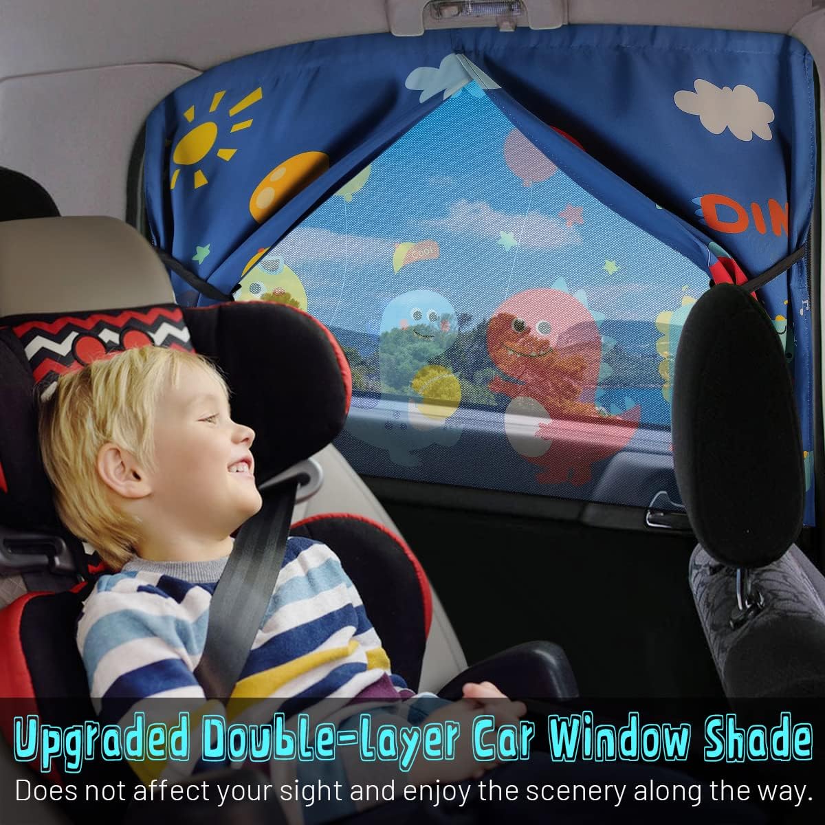 Car Window Shades, 2 PCS Magnetic Double Layer Auto Sun Shade for Side Windows Privacy Full Covers/Half Shade Options Back Car Window Curtains for Baby Protection