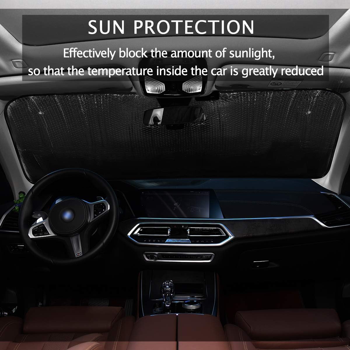 Black Leopard Car Windshield Sun Shade Animal Skin Print Foldable UV Ray Sun Visor Protector Sunshade to Keep Your Vehicle Cool (51" x 27.6")