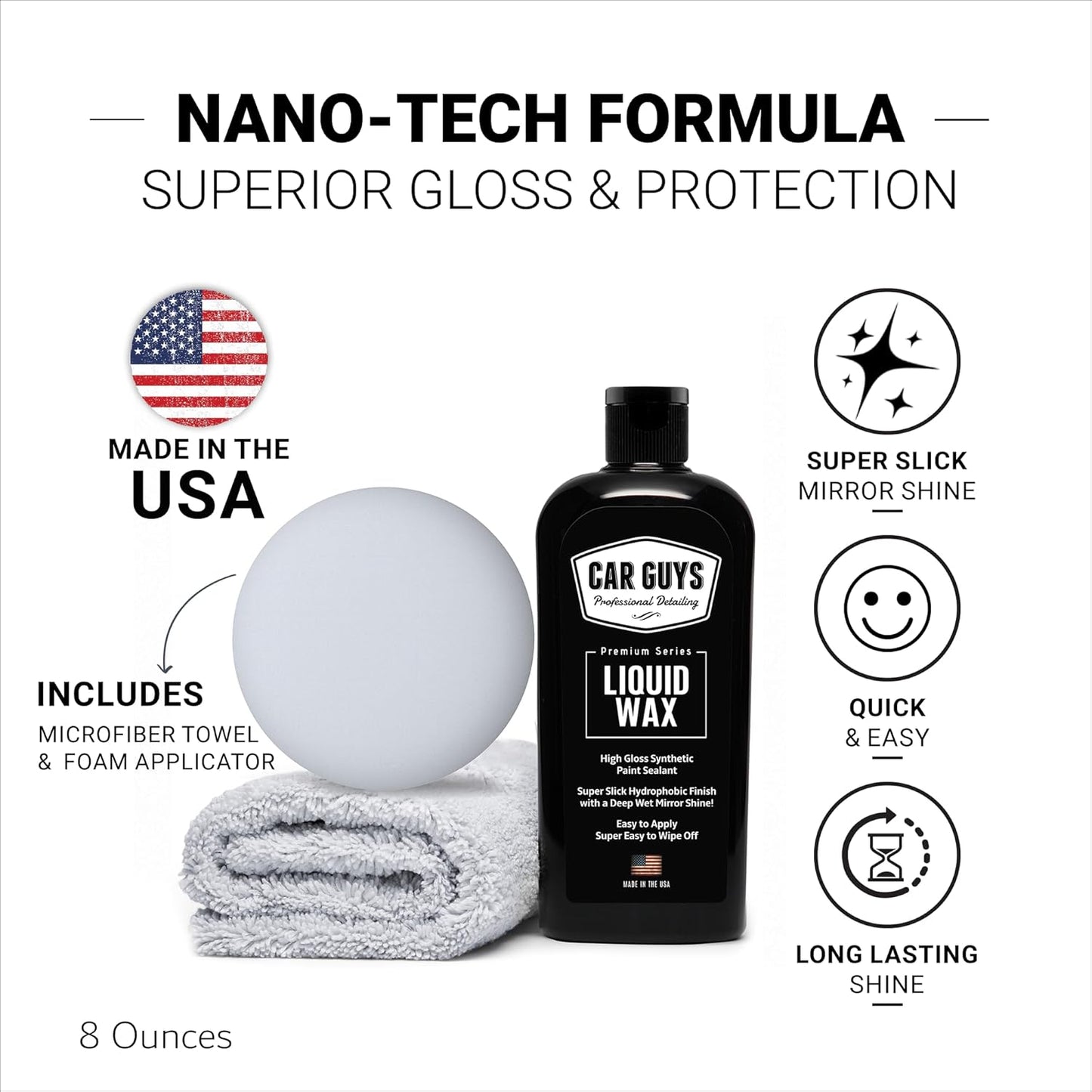 CAR GUYS Hybrid Spray Wax | Advanced Car Wax | Long Lasting and Easy To Use | Safe on All Surfaces | 18 Oz Kit with Towel