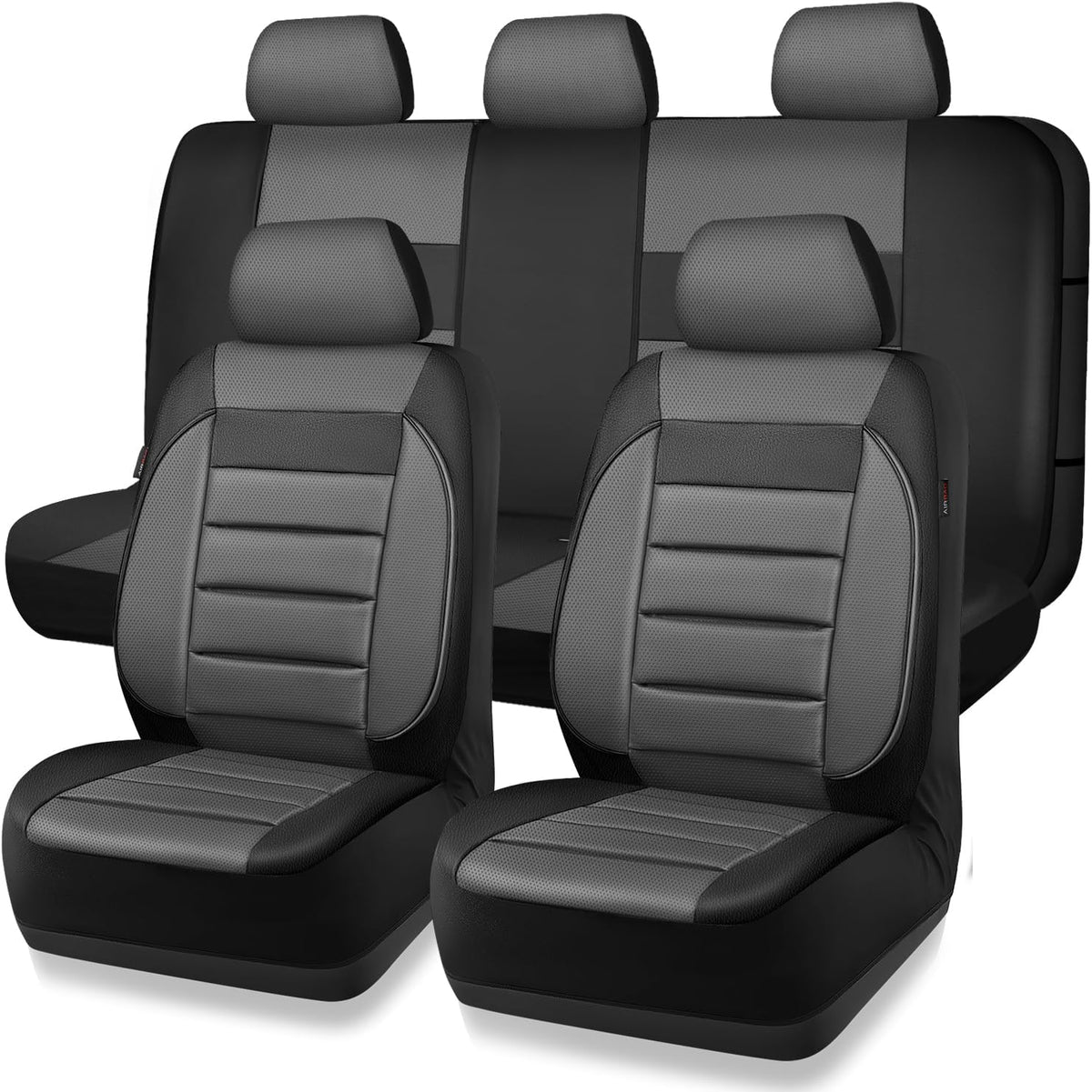 CAR PASS Faux Leather Car Seat Covers Front Seats Only, 3D Foam Support Car Seat Covers, Universal fit for Trucks Vans SUVs Sedans Automotive Comfortable, Airbag Compatible 2 Pieces Front Solid Black