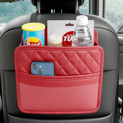 Mandark Car Seat Back Organizer, PU Leather Vehicle Backseat Hanging Storage Pocket, Multipurpose Auto Travel Essentials Accessories for Kids & Adults, Universal for Most Cars (Black)