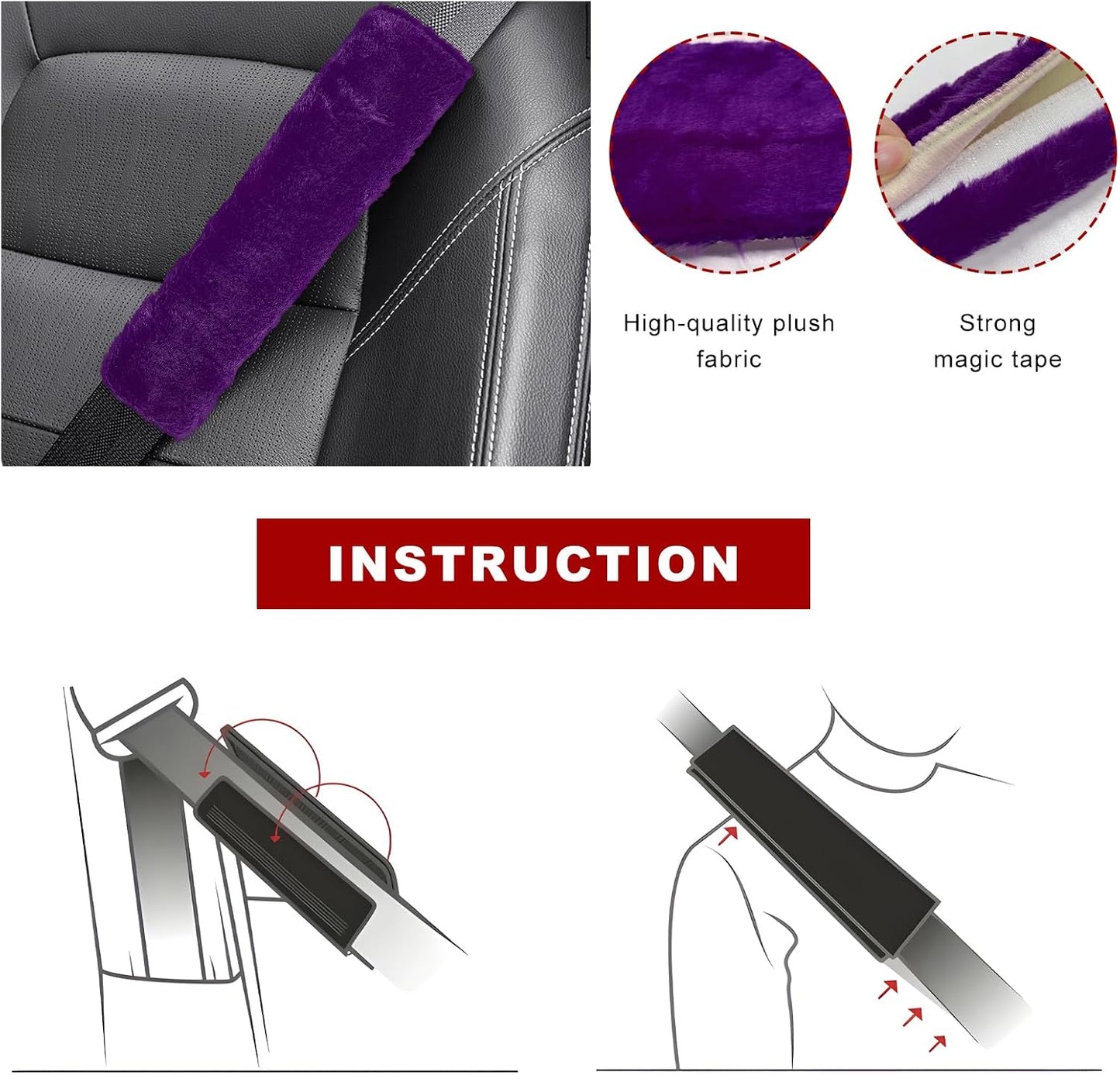 Sun Walker 2PCS Seat Belt Shoulder Pads, Fluffy Soft Plush Auto Seat Belt Pads for Protecting Your Neck & Shoulder, Comfortable Seatbelt Cover Warm Protective Cushion for Most Cars (Purple)