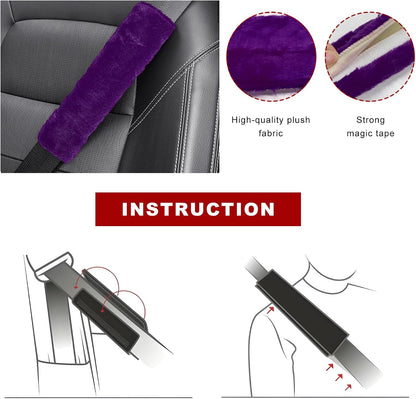 Sun Walker 2PCS Seat Belt Shoulder Pads, Fluffy Soft Plush Auto Seat Belt Pads for Protecting Your Neck & Shoulder, Comfortable Seatbelt Cover Warm Protective Cushion for Most Cars (Purple)