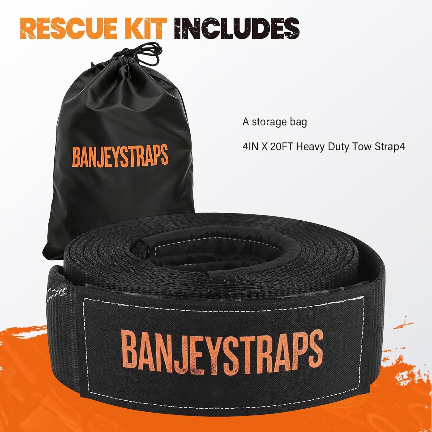 45,000 lb Recovery Tow Strap Kit with 3/4" Shackles（2pcs） - 4" x20' Heavy Duty Snatch Strap for Off-Road Truck & Jeep Recovery, Includes Storage Bag for SUV & 4x4 Vehicle Emergency