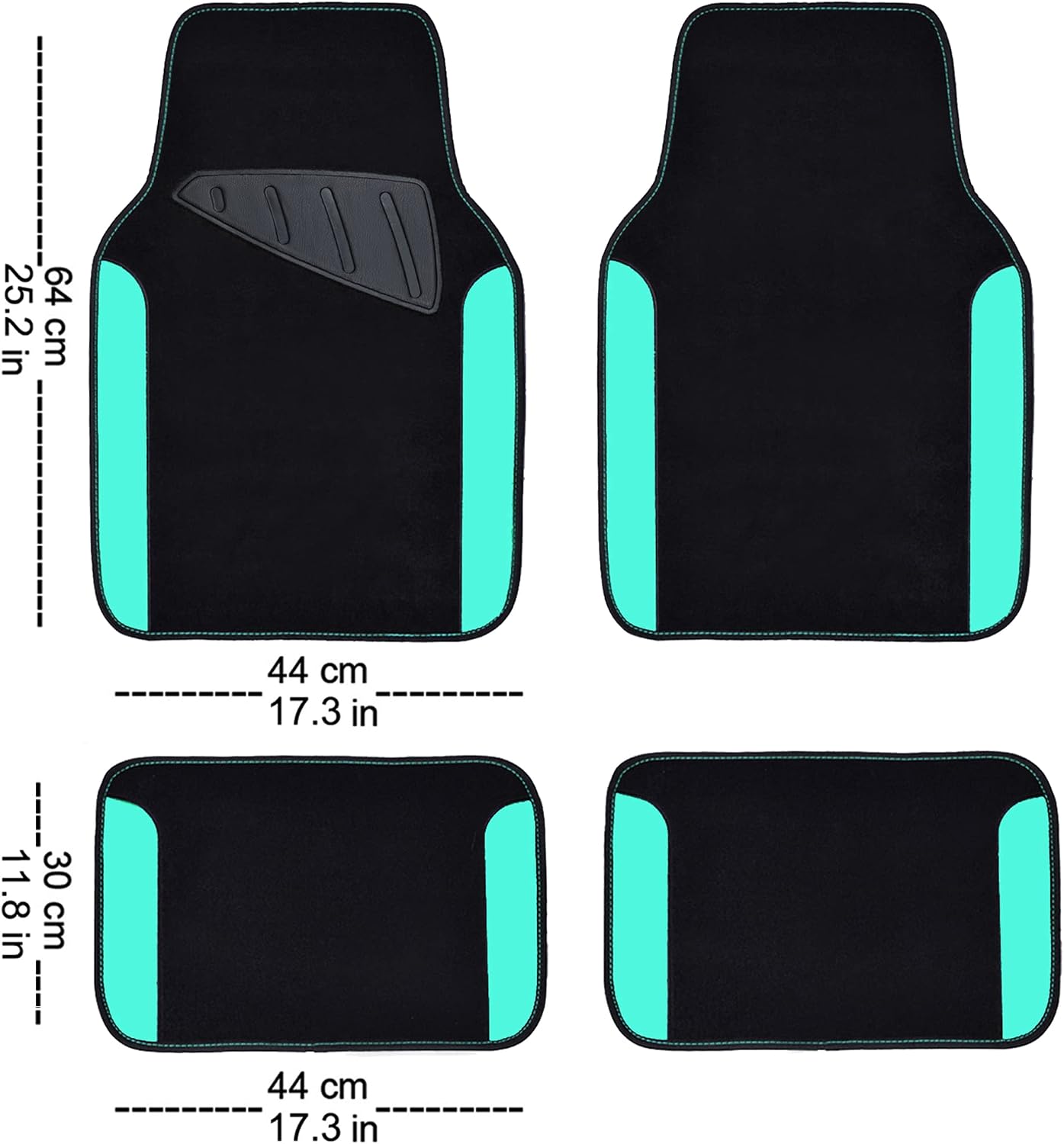 CAR PASS Rainbow Waterproof Universal Fit Faux Leather Car Carpet- Anti-Slip Nibbed Backing Floor Mats for SUV, Vans,Sedans,Trucks, Automotive Set of 4 for Women (Black with Red)
