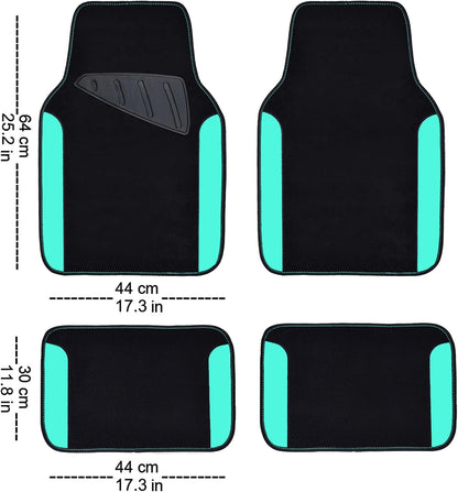 CAR PASS Rainbow Waterproof Universal Fit Faux Leather Car Carpet- Anti-Slip Nibbed Backing Floor Mats for SUV, Vans,Sedans,Trucks, Automotive Set of 4 for Women (Black with Red)