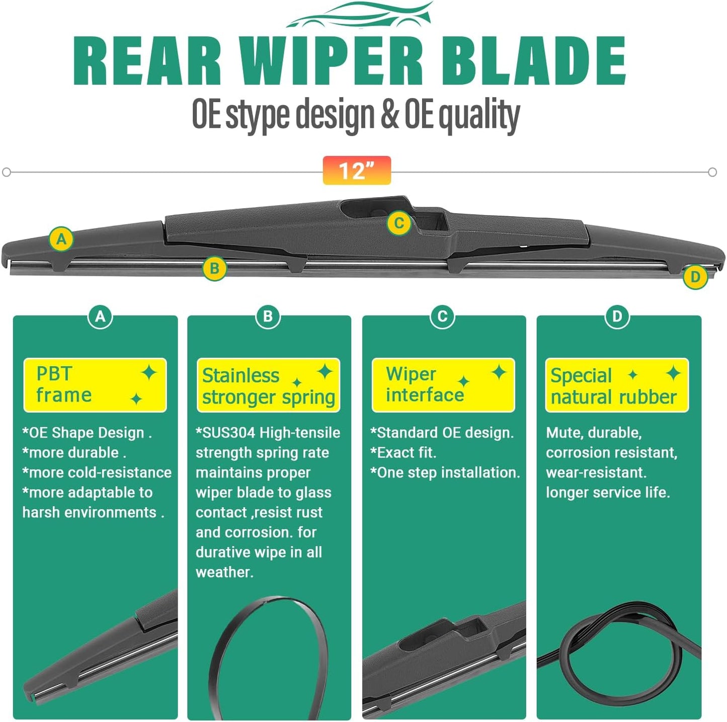 26" 16" 12" Windshield Wiper Blades Replacement for Toyota RAV4 2019 2020 2021 2022 2023 2024 2025 RAV 4 / Mazda 5 2006-2015 Premium All Weather Front Rear Wipers Set - OEM Quality (Pack of 3) - Colors D