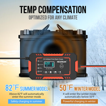 Car Battery Charger, 12V 6A Smart Battery Trickle Charger Automotive Battery Maintainer Desulfator with Temperature Compensation for Car Truck Motorcycle Lawn Mower Boat Marine Lead Acid Batteries