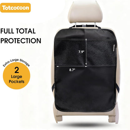 Car Back Seat Protector, 2-Pack Black Waterproof Kick Mats with Custom Storage Pockets, Universal Fit 600D Oxford Fabric Backseat Covers, X-Large Size with Zipper Storage Bag
