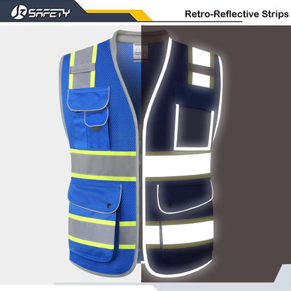 JKSafety 9 Pockets Class 2 High Visibility Zipper Front Safety Vest With Reflective Strips,Meets ANSI/ISEA Standard (Large, 150-Yellow) - Colors B