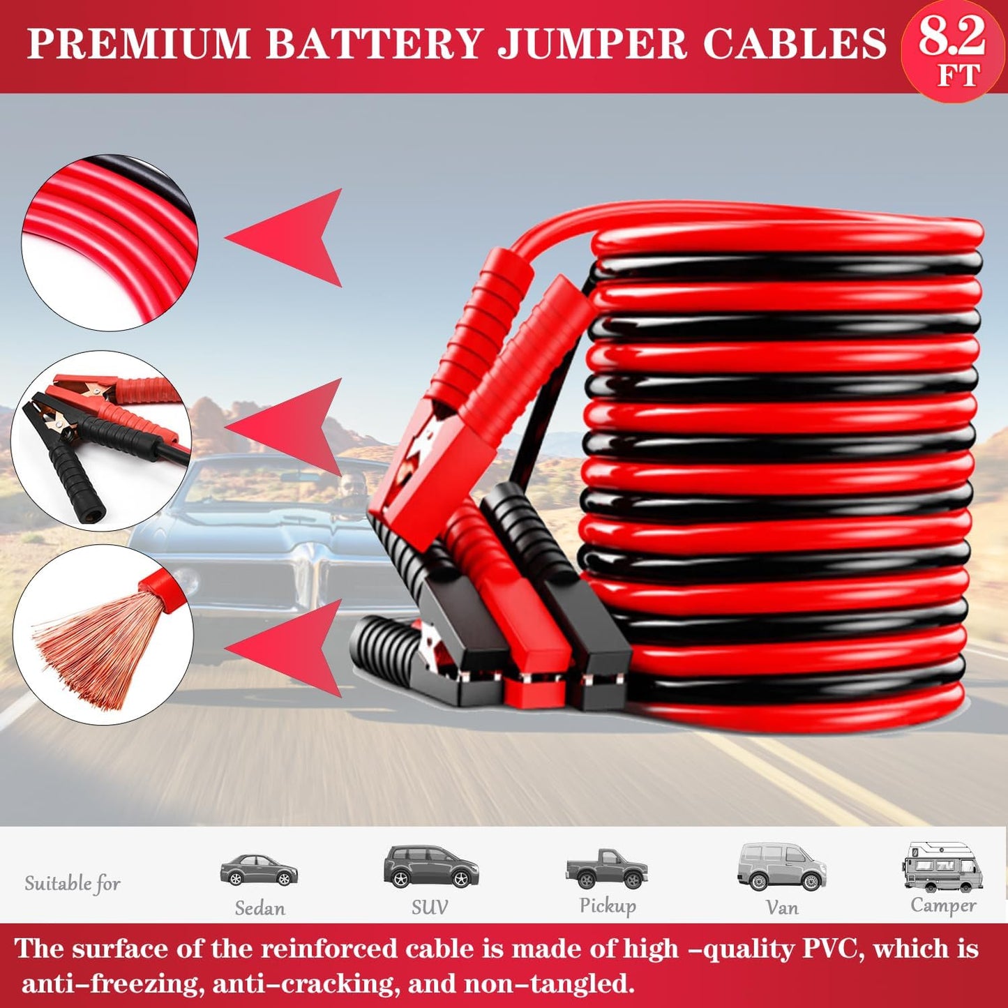 Car Emergency Kit with Jumper Cables Car Safety Kit Vehicle Emergency | Car Emergency Kits for Vehicles Headlamps, Car Glasses Holder, Safety Hammer, Ideal Gifts for New Drivers