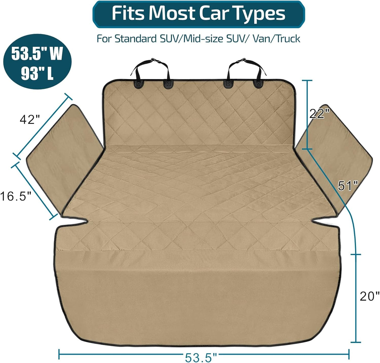 Veckle SUV Cargo Liner for Dogs with Side Flaps, Large (54" x 93") Water Resistant Trunk Cover, Non-Slip Pet Area Protector with Bumper Flap, Universal Fit for SUVs Sedans Vans, Khaki
