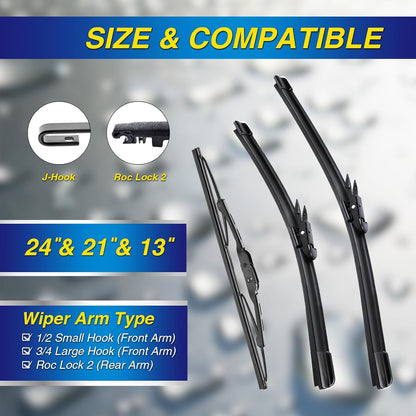 5 PLUS® Silicone Windshield Wipers Replacement for 2007-2014 Ford edge, 2007-2015 Lincoln MKX Wiper Blades(Set of 3),Automotive Replacement Windshield Wiper Blades For My Car-26"/20"/14" - Colors A