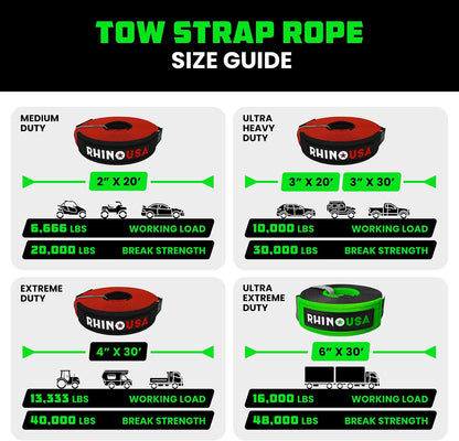 Rhino USA Recovery Tow Strap (3" x 20') - 31,518lb Break Strength - Emergency Recovery Strap Tow Rope for Truck, UTV, ATV & More - Heavy Duty Towing Strap for Offroad 4x4 Use - Compatible with Jeep