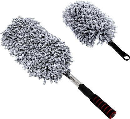 2 PCS Microfiber Car Dusters, Scratch Free Auto Exterior Dust Brust Set with Extendable Duster, Multipurpose Soft Brushes Dusting Supplies for Cars Trucks SUVs Motorcycles (Blue)
