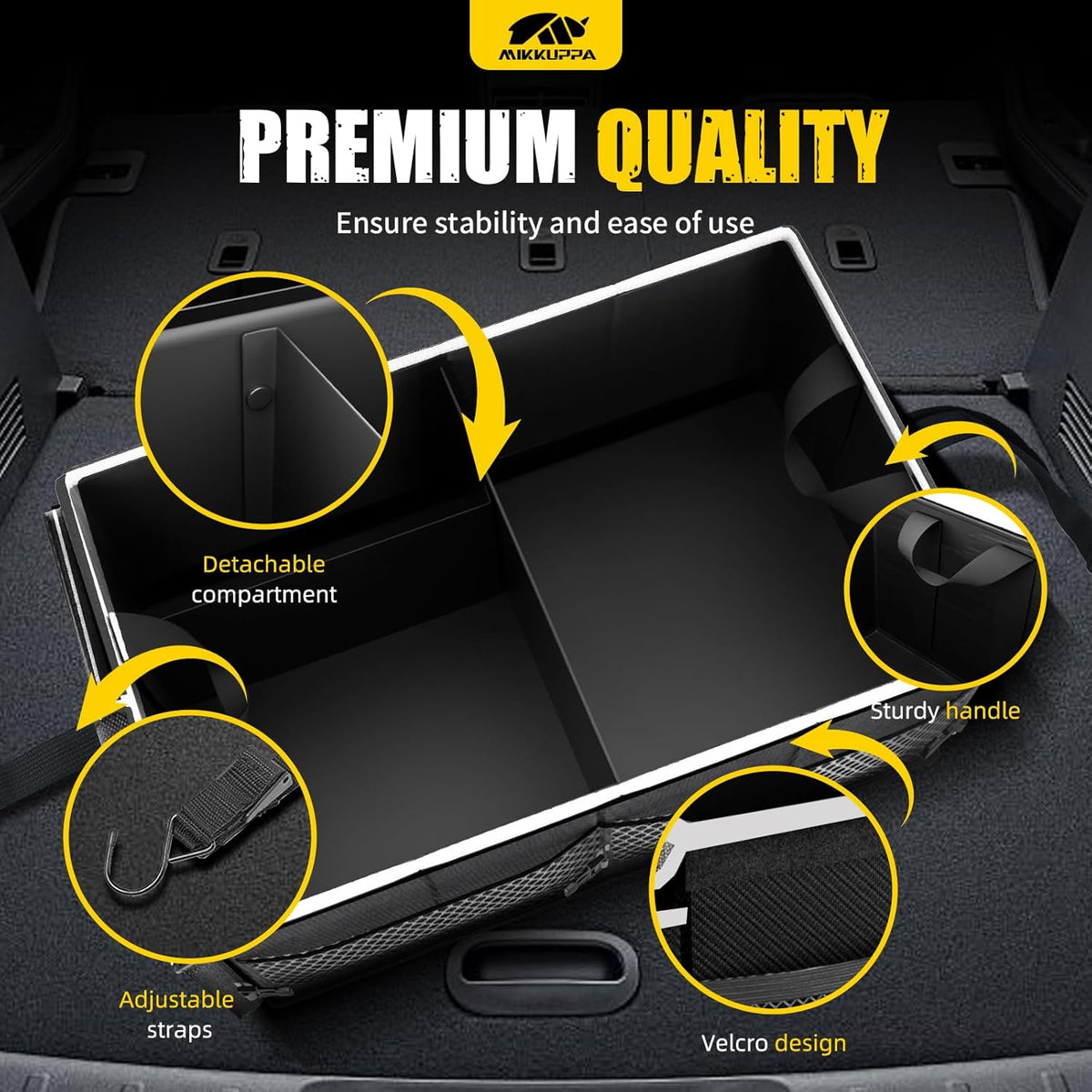 MIKKUPPA Car Trunk Organizer - 65L Collapsible Trunk Organizer with Lid, Sturdy Car Storage for SUV Auto Truck Van with Adjustable Straps and Non Slip Bottom (Black)