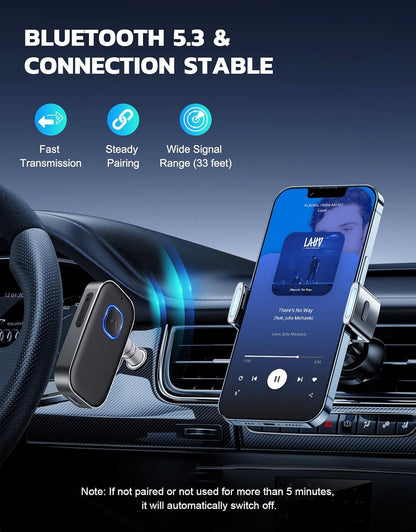 COMSOON Bluetooth Receiver for Car, Noise Cancelling 3.5mm AUX Bluetooth Car Adapter, Wireless Audio Receiver for Home Stereo/Wired Headphones, Hands-Free Call, 16H Battery Life - Black+Silver