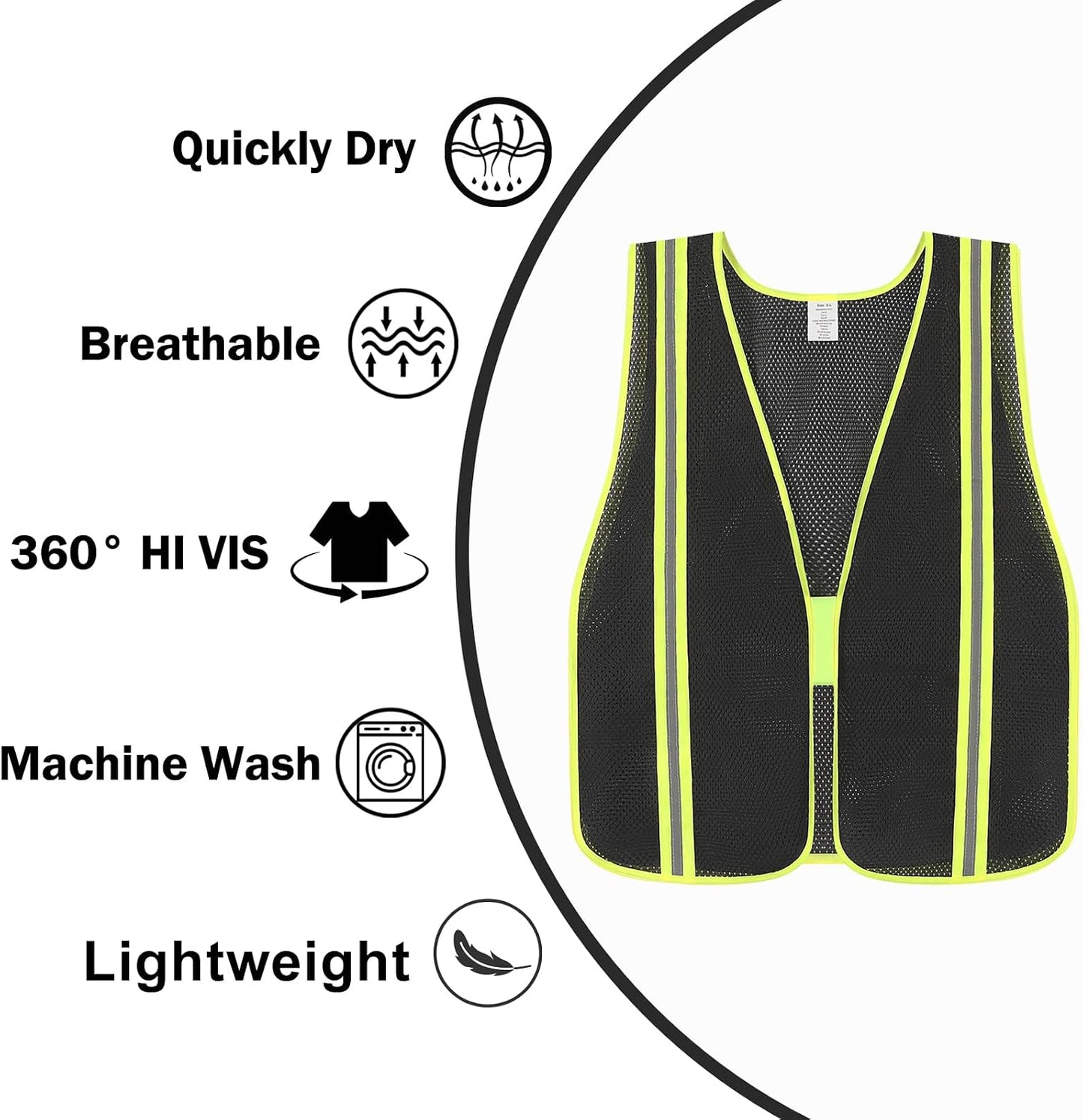 High Visibility Reflective Safety Vest for Men Women Class 2 Hi Vis Mesh Fabric Safety Work Jacket with Elastic Band