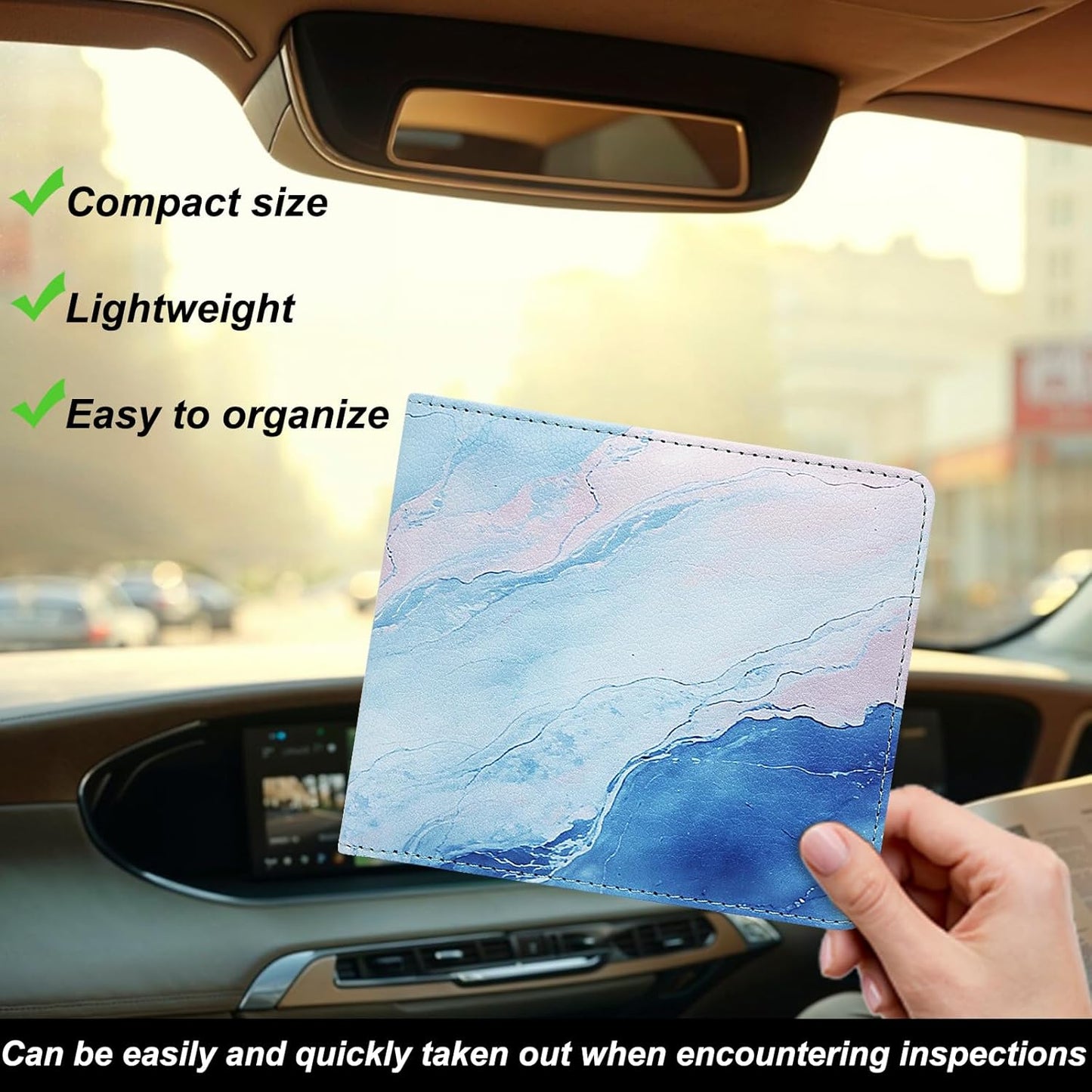 Car Registration and Insurance Holder, Premium Pu Leather Vehicle Glove Box Organizer - for Driver License, Cards & Essential Documents (L-Orange)