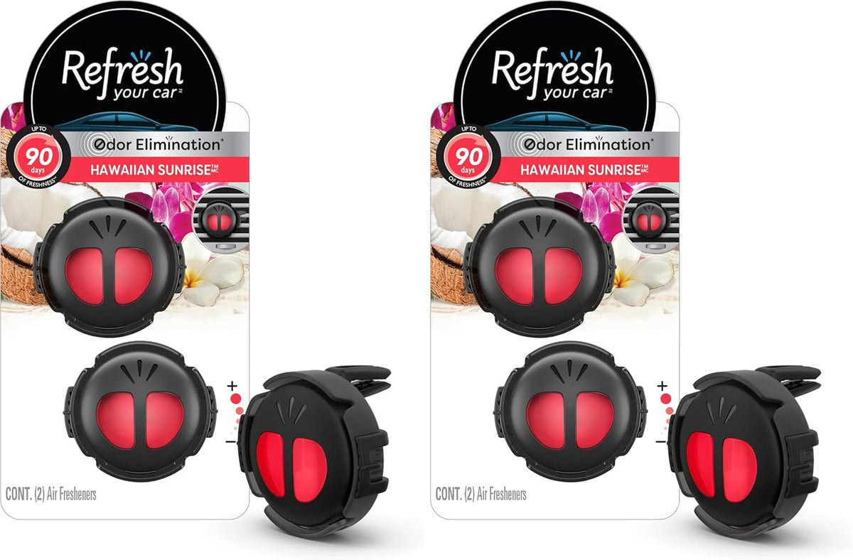 Refresh Your Car Mini Diffuser Car Air Fresheners, Hawaiian Sunrise Scent, 2 Pack, Convenient Car Diffuser