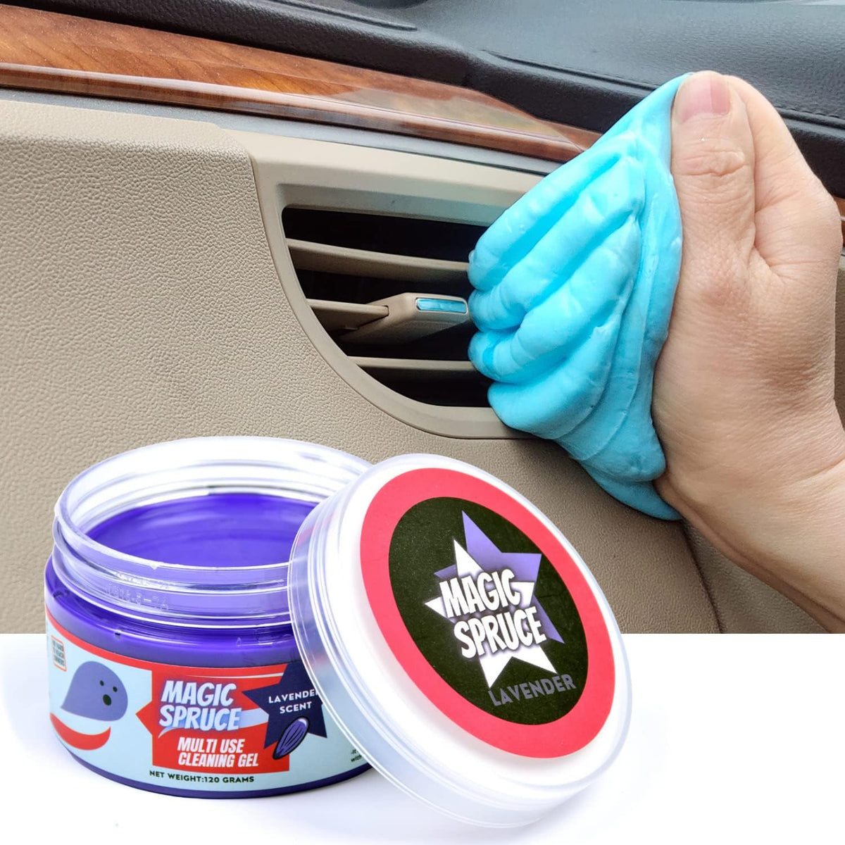 MAGIC SPRUCE Car Cleaning Gel, Reusable Auto Detailing Putty for Interior Dashboard Vents, Non-Toxic Dust Remover for Car Keys Keyboard PC Laptop, Scented Cleaning Products,Stocking Stuffers for men