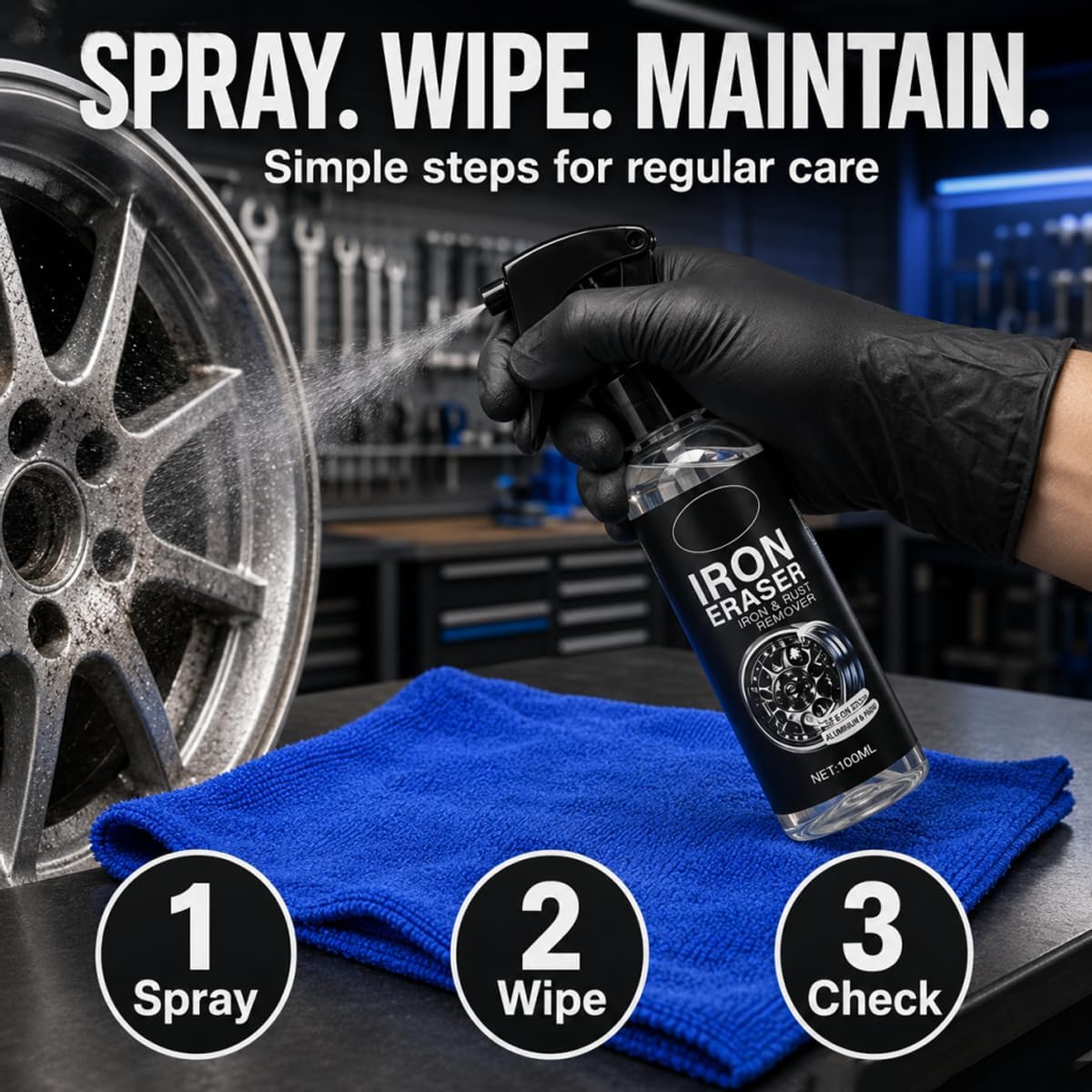 Iron Eraser Rust Remover Spray for Car Wheels & Paint, Rust And Brake Dust Cleaner For Wheels & Paint, Fast Acting Automotive Iron Fallout Remover 1PCS