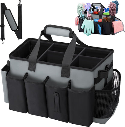 Wearable Large Cleaning Caddy Bag for Housekeeper, Clean Supply Organizer with Adjustable Shoulder, Waist & Handle Straps, Detailing Bag for Kitchen Supplies (Black)