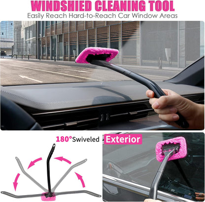 17pcs Car Cleaning Kit, Pink Car Interior Detailing Kit with High Power Handheld Vacuum, Detailing Brush Set, Windshield Cleaner, Cleaning Gel, Complete Auto Accessories for Women Gift