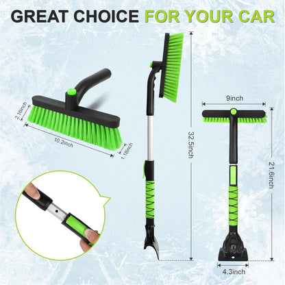 43" Ice Scraper for Car Windshield, Snow Brush with Squeegee, 3 in 1 Snow Removal for Cars with Foam Grip and 180° Pivoting Brush Head for Auto Truck SUV
