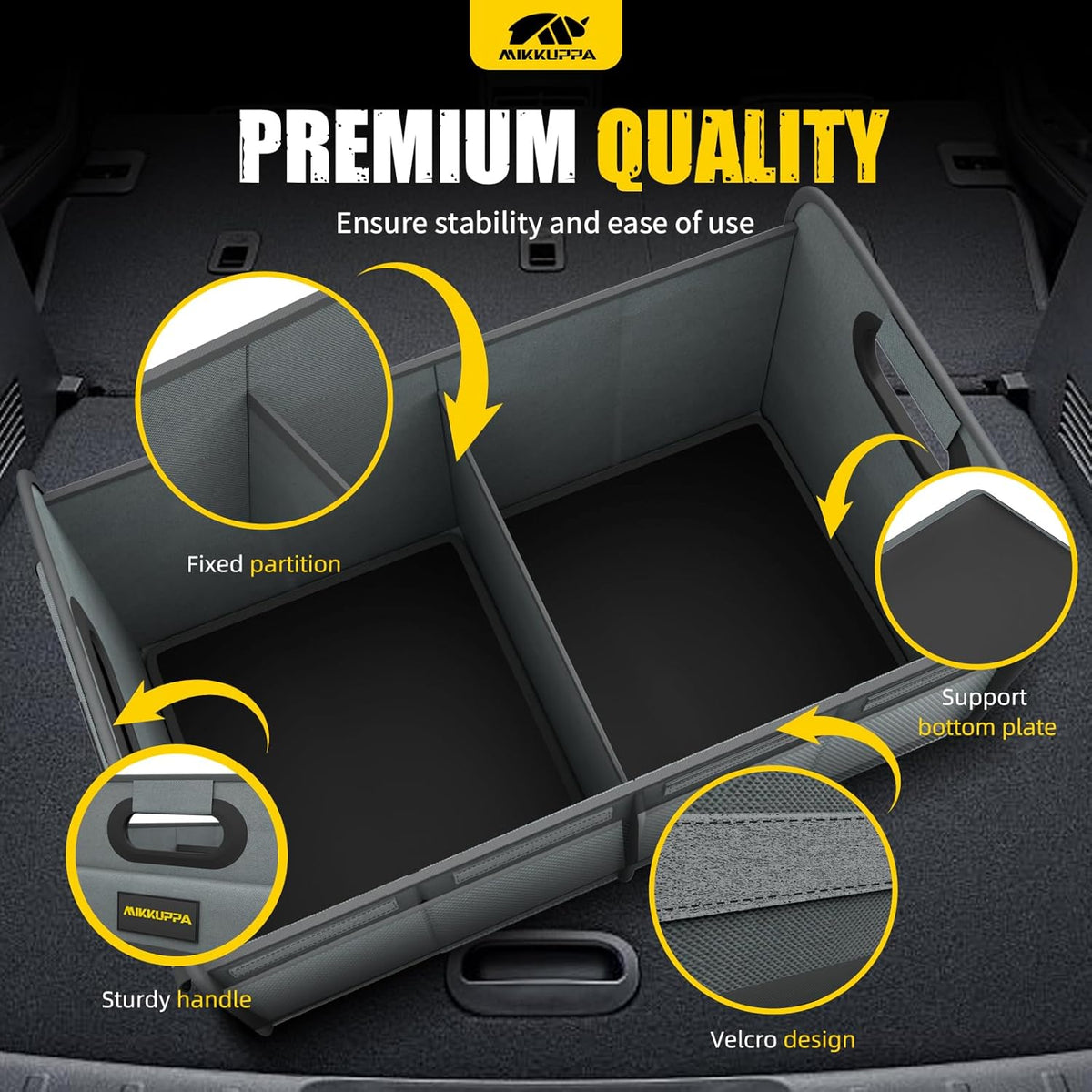 MIKKUPPA Car Trunk Organizer - 70L Collapsible Trunk Organizer for Groceries, Car Storage Organizers for SUV Auto Truck Van with Non Slip Bottom (Black)