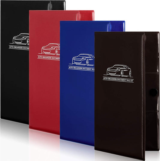 4 Pcs Car Registration and Insurance Card Holder, Automobile Essential Documents Wallet, Glove Box Oganizer for Car, Auto, Trailer, Truck (Brown, Red, Black, Blue)