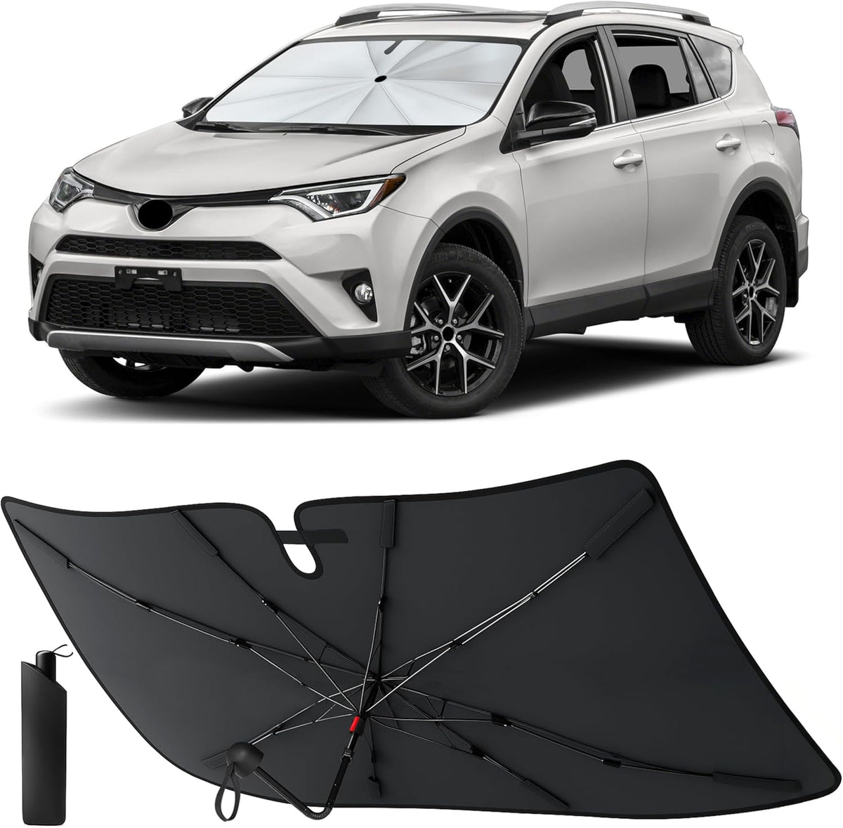 Econour Windshields Sun Shade for Car | Medium Foldable Car Sunshade & Window Tint | UV & Heat Protection Front Window Sun Shield, Keeps Interior Cool, Fits Sedans SUVs & Trucks (57” x 33”)