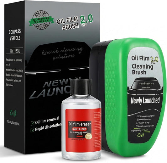 Automotive Oil Film Cleaning Brush for Car Windows, Car Windshield Cleaner Brush for Cleaning Car Windshield, Clear Vision Glass Cleaner with Anti-Rain & Anti-Fog Coating, Green
